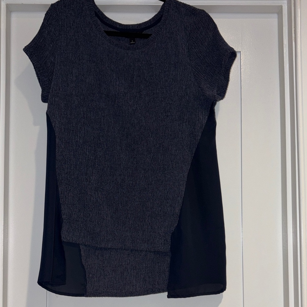 Navy Two Tone Textured Short Sleeve Top